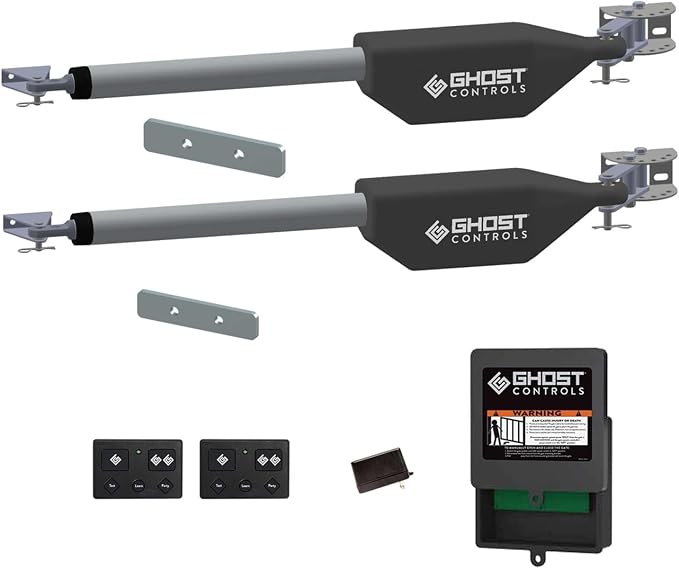 Ghost Controls Automatic Gate Opener Kit for Decorative Driveway Swing Gates with Gate Opener Remote - Solar Capable - PRO Series - Model LDM2K (2. LDM2K Kit)