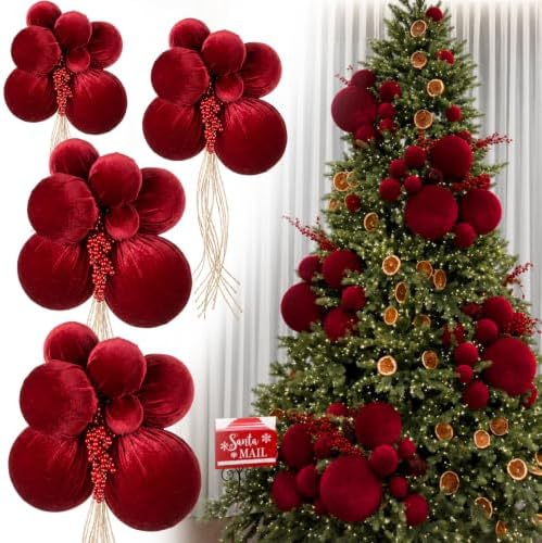 4 Set Large Burgundy Velvet Christmas Ball Clusters Christmas Ball Ornament
