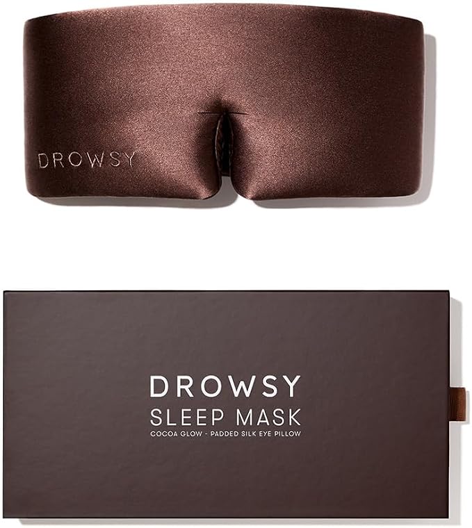 DROWSY Silk Sleep Mask - Face-Hugging, Padded Cocoon for Luxury Sleep in Total Darkness - 100% Pure Mulberry Silk (Cocoa Glow)