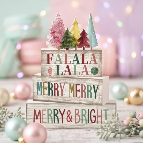 Moucuny 4 Pcs Christmas Table Decorations, Wooden Pastel Christmas Tree