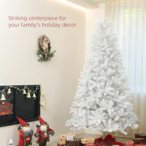 HOMCOM 7.5ft Tall Artificial Christmas Tree Unlit Auto Open White