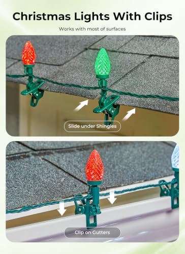 Brightown Christmas Lights Outdoor, 102FT 150LED C9 String Light with Clips