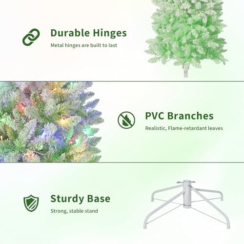 GarveeHome 6 ft Prelit Artificial Christmas Tree with RGB & Warm White Lights, Pre-Lit Snow Flocked Pencil Christmas Tree, Foldable Base,Holiday Decoration for Home, Office, Party,Green Gradient