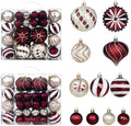 48 Pcs Christmas Balls Ornaments for Christmas Tree, Painted Shatterproof Plastic Decorative Baubles Hanging Ornaments for Xmas Tree Wreath Holiday Party Wedding Decoration, Wine Red