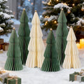 SUNBEAUTY 6 PCS Honeycomb Christmas Tree Thick Paper Christmas Tree 3D Christmas Table Decorations with Metal Ball White Green Xmas Decorations Minimalist Decor for Table Window Fireplace