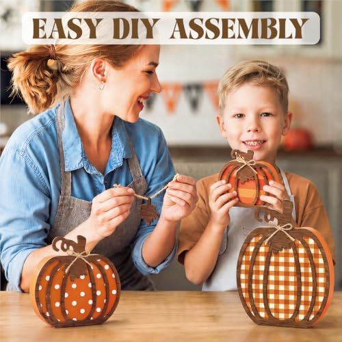 3 Pcs Fall Pumpkin Decor, Wooden Autumn Fall Decorations for Home