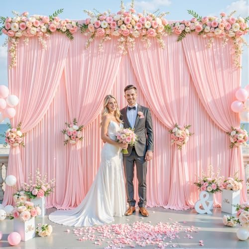 6 Panels Blush Pink Backdrop Curtain for Parties Baby Shower Wrinkle Free Pink Photo Curtains Backdrop Drapes Fabric Decoration for Wedding Birthday Party 30ft(W) x 10ft(H)