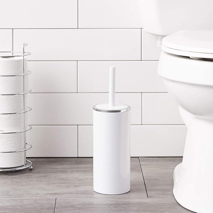 WENKO Toilet Brush and Holder Set for Bathroom, Soft Silicone Bristle with Cover, Sturdy Cleaning Toilet Bowl Brush, 4.13 x 13.38 x 4.13 inch, White