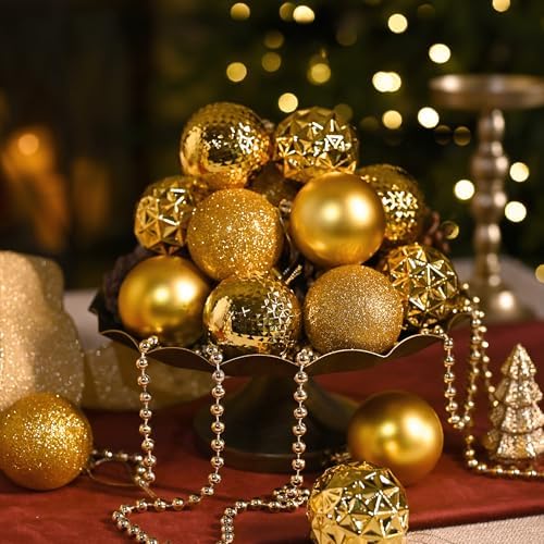 Valery Madelyn Christmas Tree Decorations Ornament Set, 50ct 2 Inches Gold Shatterproof Christmas Ball Ornaments Hanging Xmas Holiday Party Decor