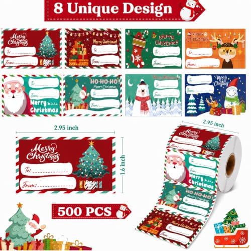 OHOME 500 PCS Christmas Gift Tags - Gift Tags for Christmas Presents | Christmas Gift for Women Mom Men - Christmas Wrapping Paper - Christmas Decorations,2.95 x 1.6 Inch