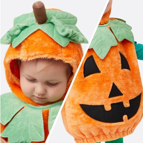 Spooktacular Creations Halloween Baby Pumpkin Costume with Green leaves for Toddler Kids Halloween Dress Up Pumpkin Party