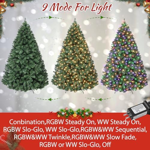 GAOMON 6ft Prelit Wide Fraser Fir Artificial Christmas Tree with RGBW Light