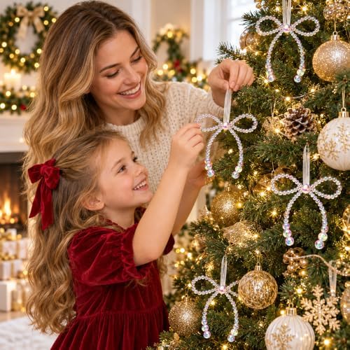 DIYDEC 18PCS Glitter Christmas Bow Ornaments 4.5in Tree Topper Decor