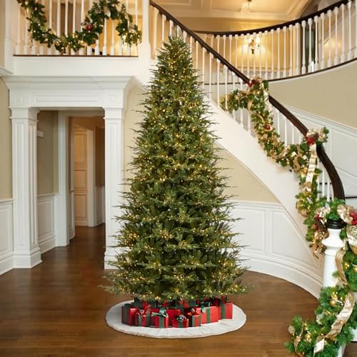 Glitzhome Artificial Christmas Tree, 11ft Prelit Hinged Holiday Tree Majestic Evergreen Fir Xmas Tree with 3200 Warm White/Multi-Color Chasing and Twinkling Lights, 9 Function w/Foot Pedal,Easy Setup