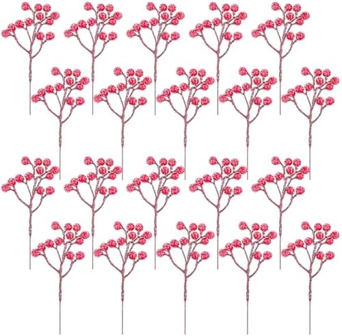 Fangoo 20 Pack 7 Inch Sprays Snow Red Berry Picks for Christmas Tree