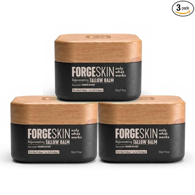 Forge Skin Beef Tallow Balm Moisturizer for Men Skin Care - Face + Body Anti Aging Wrinkle Defense, Hydration Cream - Natural Ancestral Skincare Lotion (1.7 OZ) 3pk