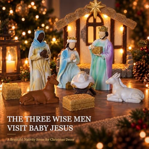 Christmas Nativity Scene Set with LED Lights,Indoor Christmas Decorations
