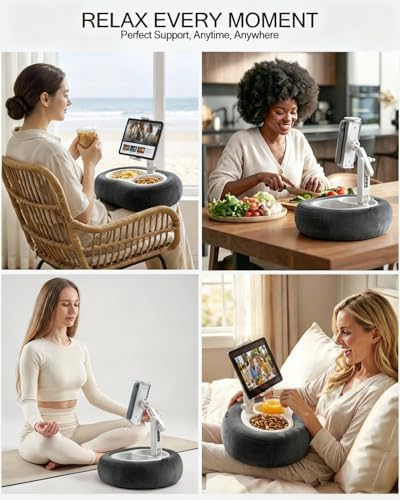 Miledi Tablet Pillow Stand for Bed with 360° Rotating Holder, Dark Gray
