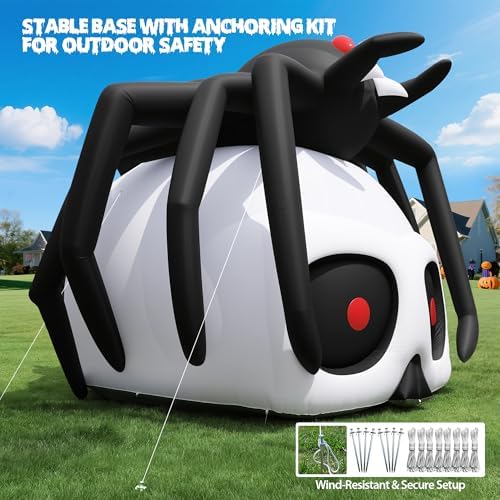 20' Giant Halloween Inflatable Spider-Skull with Powerful Blower, Blow Up Holiday Decoration for Outdoor Yard Lawn Halloween Party (Without LED Lights)