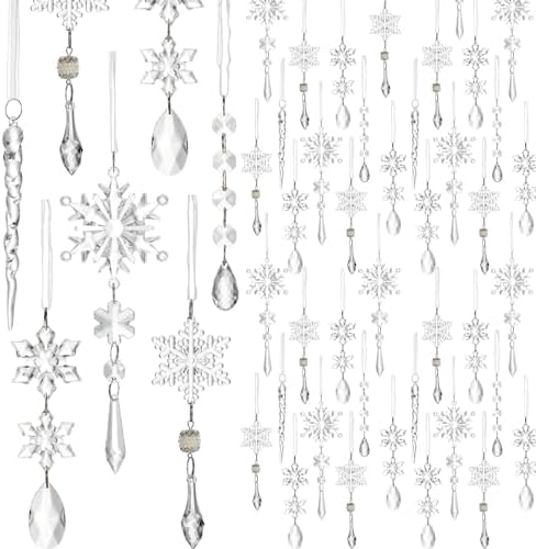 Syhood 100 Pcs Crystal Christmas Tree Ornaments, Snowflake Icicle Bead