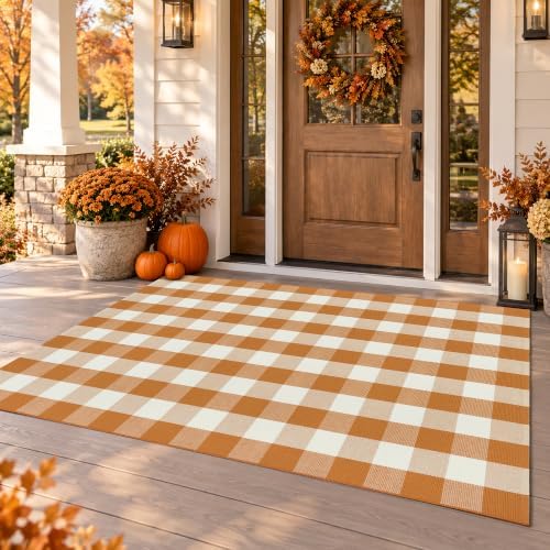 Caramel Buffalo Plaid Rug 4 x 6 for Spacious Front Porch Entryway