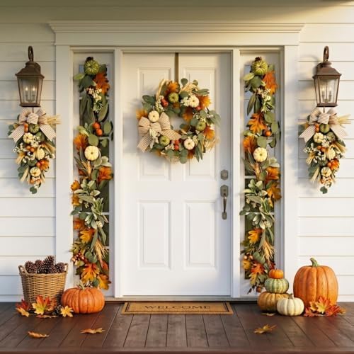 Valery Madelyn 9ft Fall Garland for Mantle with Pumpkins