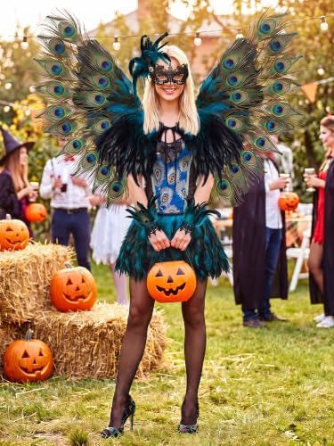 Janmercy 5 Pcs Halloween Peacock Costume Sets Women Gothic Witch Style