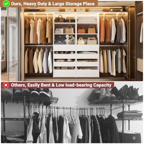 Aheaplus Closet System, Wood Closet Organizer System with 8 Drawers &4 Rods