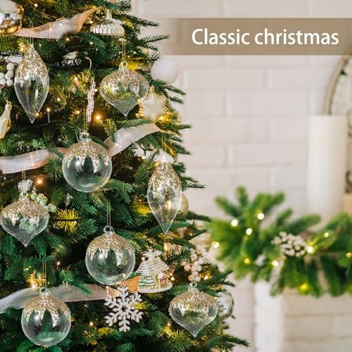 Yerliker 12 Pcs Clear Christmas Glass Ball Ornament Xmas Hanging Decoration