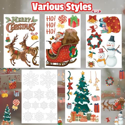 Christmas Party Decorations - Snowflake Window Clings Stickers for Glass | Christmas Decorations Indoor Outdoor - Holiday Santa Claus Reindeer Decals Xmas Decor Party Favors Supplies for Outside 2025