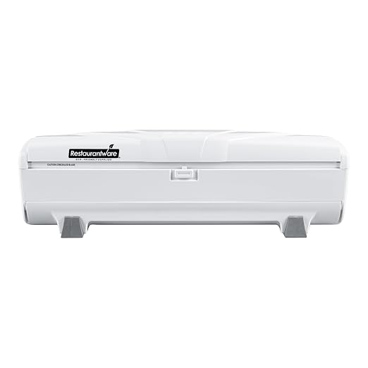 Restaurantware-Chef 101 Food Wrap Dispenser with Cutter, 1 Refillable Cling Wrap Dispenser - Fits 12” to 18” x 2000’ Rolls, Press Down and Cut, White Plastic Aluminum Foil, Sharp Blade