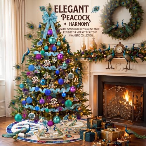 Seenelling 86 Pcs Peacock Themed Christmas Tree Ornaments Set