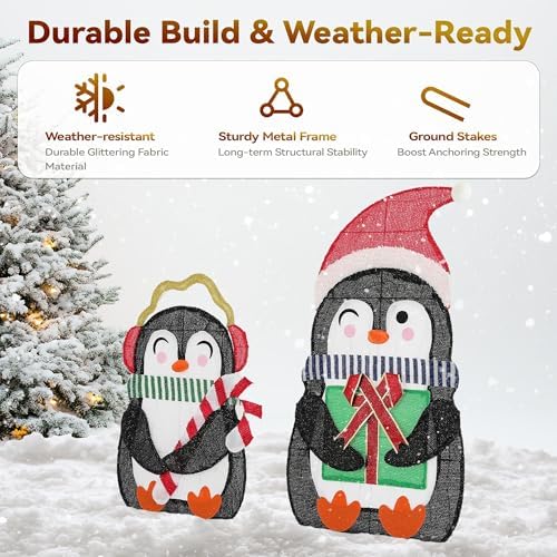 35" Lighted Penguins Christmas Outdoor Yard Decorations