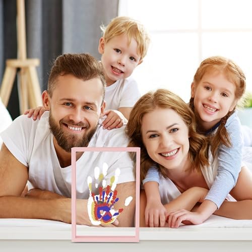 CHERRY CHEERS Family Handprint Kit, DIY Craft Keepsake Wooden Frame, Endless Gift Set, Non-Toxic Paints, Transparent Sheets (Pink)