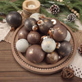 Yunlly 18 Pcs Neutral Christmas Ball Ornament Brown Glitter Xmas Tree Decor
