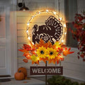 Thanksgiving Turkey with Welcome Sign,Solar Lights Outdoor Fall Decorations