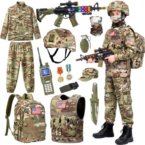 Metemot Army Costume for Boys,14Pcs Military Soldier Boys Halloween Costume