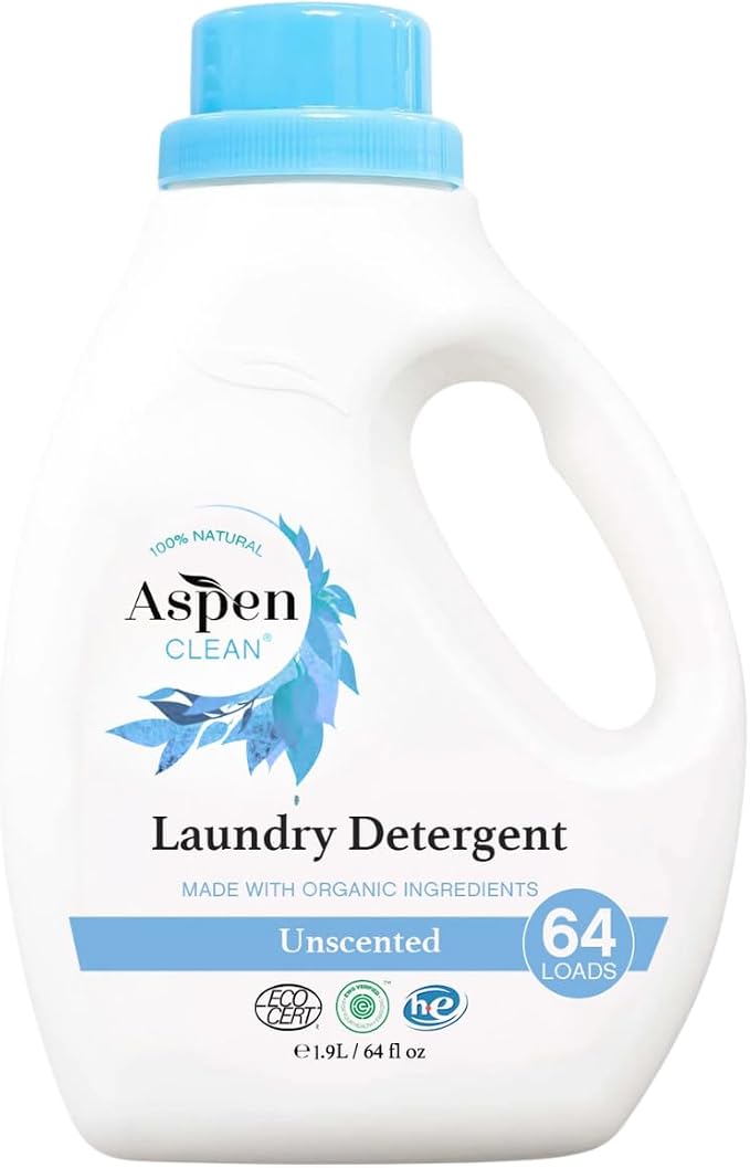 AspenClean | HE Liquid Laundry Detergent | Unscented | Non - Toxic | 100% Natural | EWG Verified | Safe for Babies, Pets & Kids | 64 fl oz