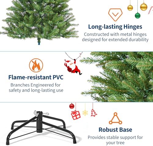 6ft Pre-Lit Artificial Spruce Christmas Tree with 450 Dual-Color LEDs, 1600 Thickened Branch Tips & 2 Lighting Modes, Easy Setup Automatic Branches for Home, Office & Party