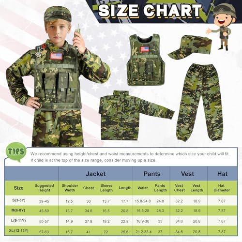 Metemot Kids Army Costume for Boys, Soldier Boys Halloween Costume Age 3-12