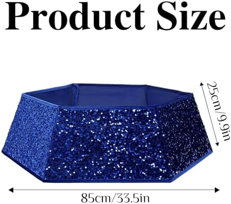 XmasExp Christmas Tree Collar, 33.5 inch Sequin Tree Skirt Stand Base Cover for Home Decor, Large Size 6 Piece, Blue