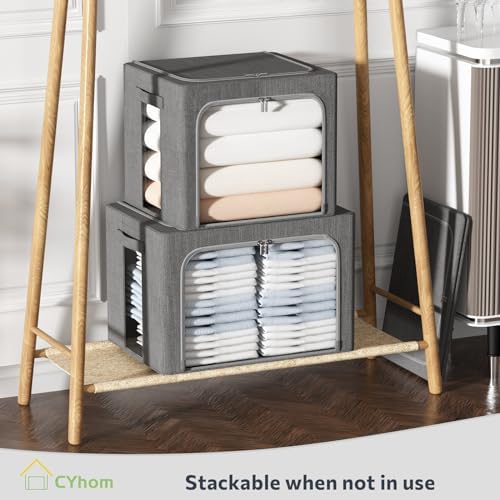 Clothes Storage Bins with Metal Frame, Clear Window, 66L, Dark Gray, 2-Pack