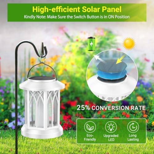 KOOPER 6 Pack Solar Lantern Outdoor Lights, Upgraded Flickering Flame Solar Lanterns Outdoor Waterproof, Auto ON/Off Lanterns Decorative Outdoor, Hanging Lantern for Yard Patio Garden Decor (White)