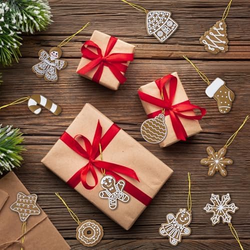24pcs Christmas Gingerbread Man Ornaments, Assorted Gingerbread Figurines Decorations with Gingerbreads House Snowflake Ornaments for Xmas Tree Winter Crafts Holiday Home Party Decor Indoor