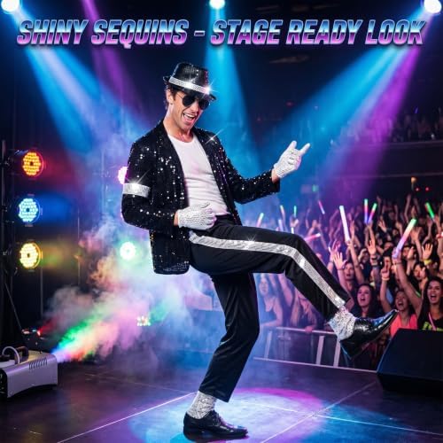 Men's 80s 90s Pop Star Costume, 7-Piece Halloween Dance Stage Outfit