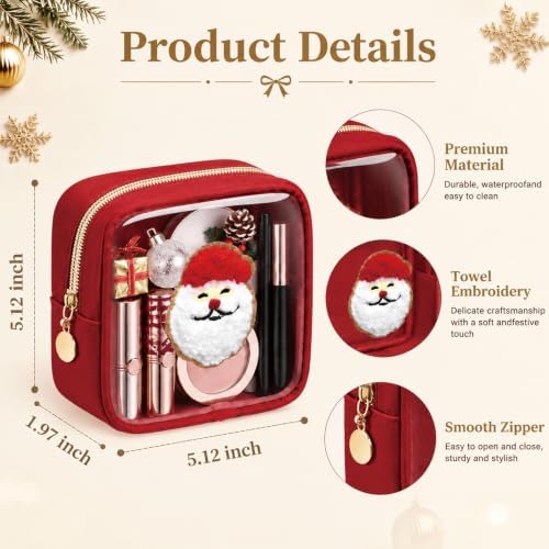 Abbylike 1 Pcs Christmas Preppy Patch Makeup Bags Bulk Polyester Holiday Makeup Bag Skincare Pouch Xmas Zipper Cosmetic Pouch Preppy Thing for Travel Christmas Women Gift (Classic, Claret)