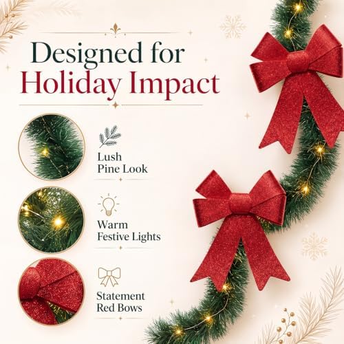 Kingdder 4 Pcs 30FT Outdoor Christmas Garland with Solar Lights, Warm White