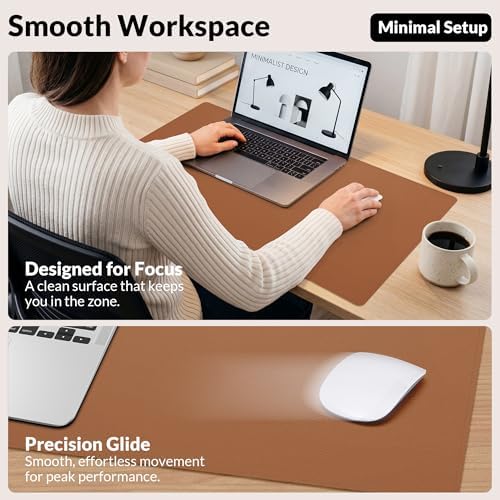 AFIING Leather Desk Mat, Brown, 31.5" x 17", Cork Desk Pad Protector