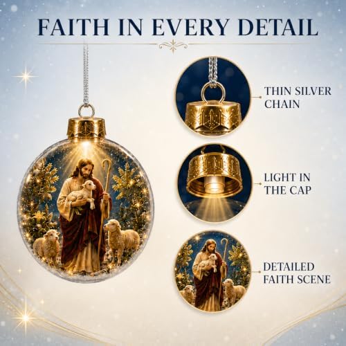 6 Pack Lighted Christian Christmas Ornaments, 3.15 Inch Religious Globes