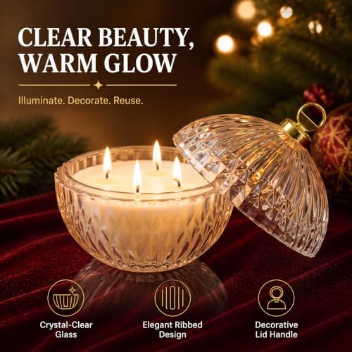 4 Pack 4'' Glass Christmas Candle Jars for Candle Making, Clear